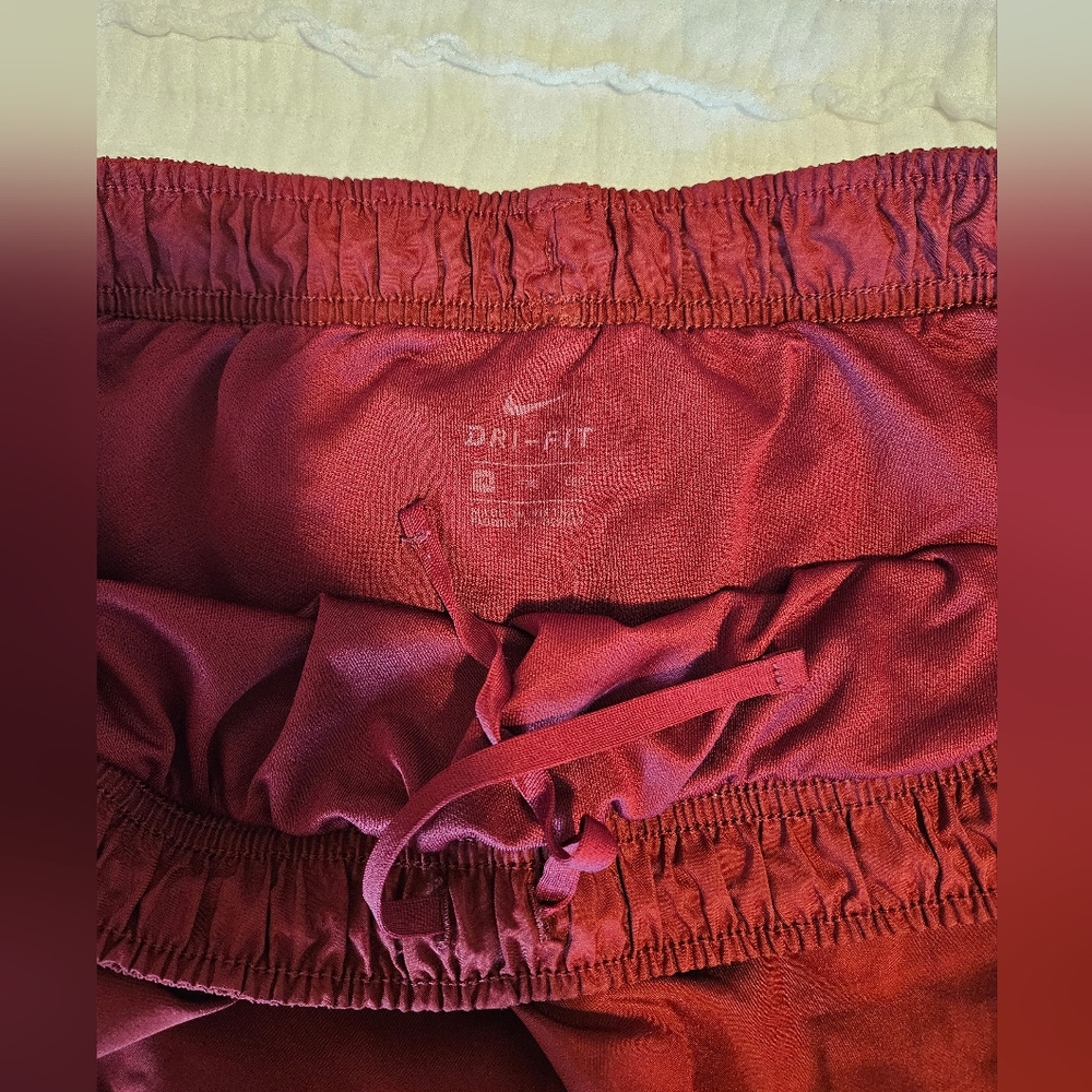 Nike Women's Burgundy Athletic Shorts with White and Black Trim - Picture 3 of 3